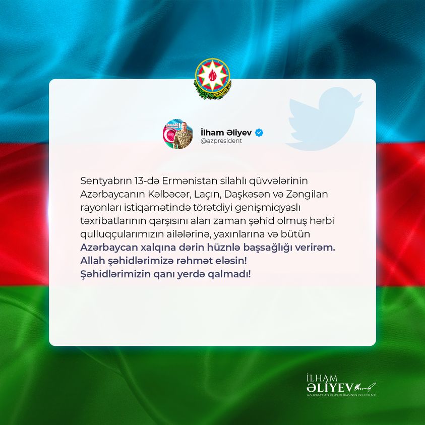 Azərbaycan Prezidenti: “Allah şəhidlərimizə rəhmət eləsin” - FOTO